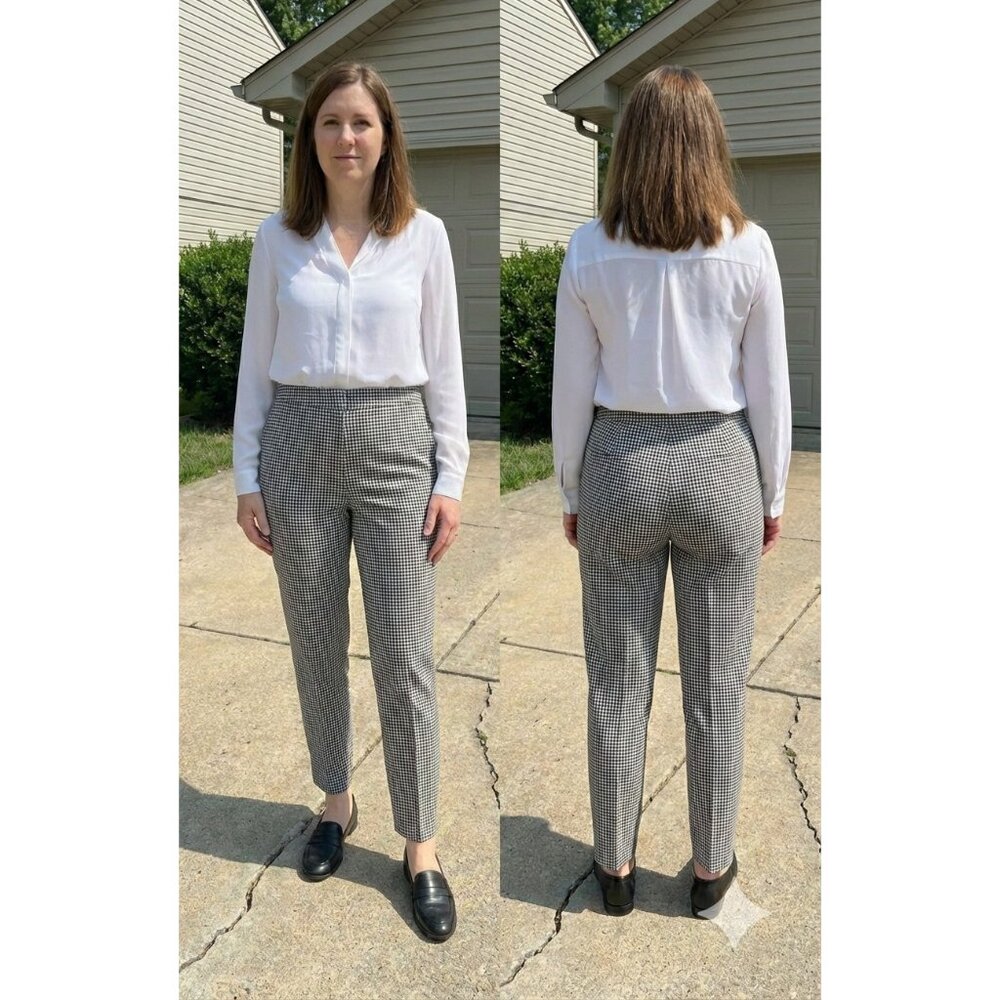 HW New York Gingham Pants Size 10 High Rise Ankle Trousers Stretch